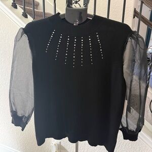 NWT - 89th & Madison Black Top with Sheer Sleeves